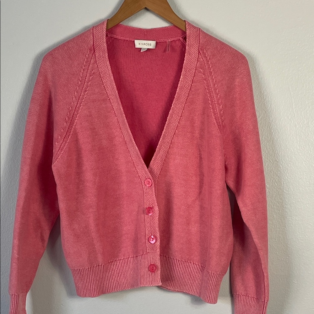Kinross Pink Knit Cotton‎ Cardigan Size M